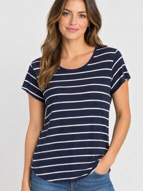 Piphany Navy and White Striped Short Sleeve Tee Size Small